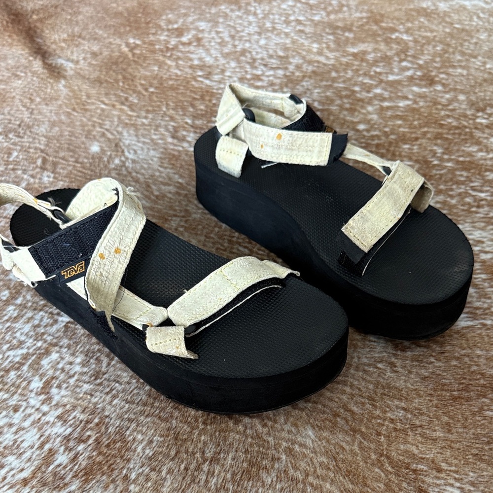 Teva Black Platform Sandals with Cream Straps